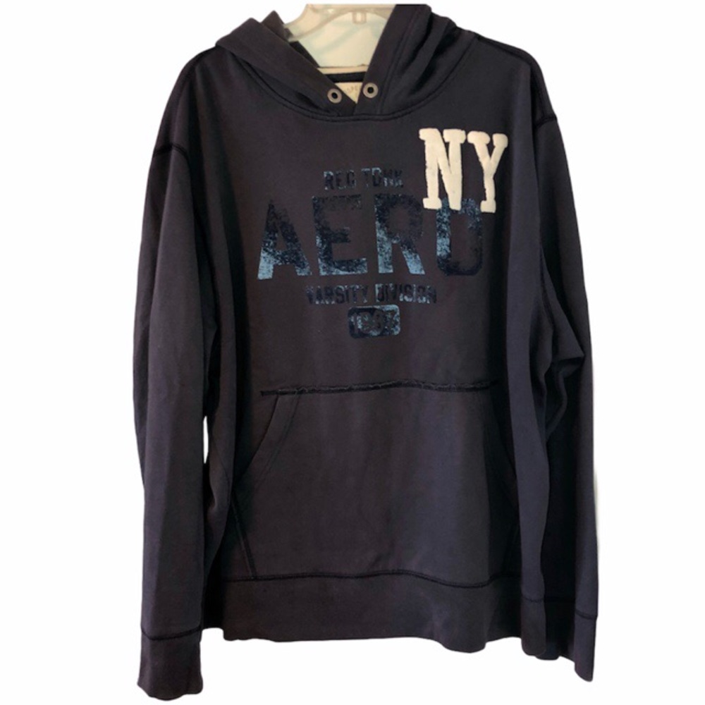 Aeropostale Blue/Gray Hoodie with blue AERO and white NY graphic